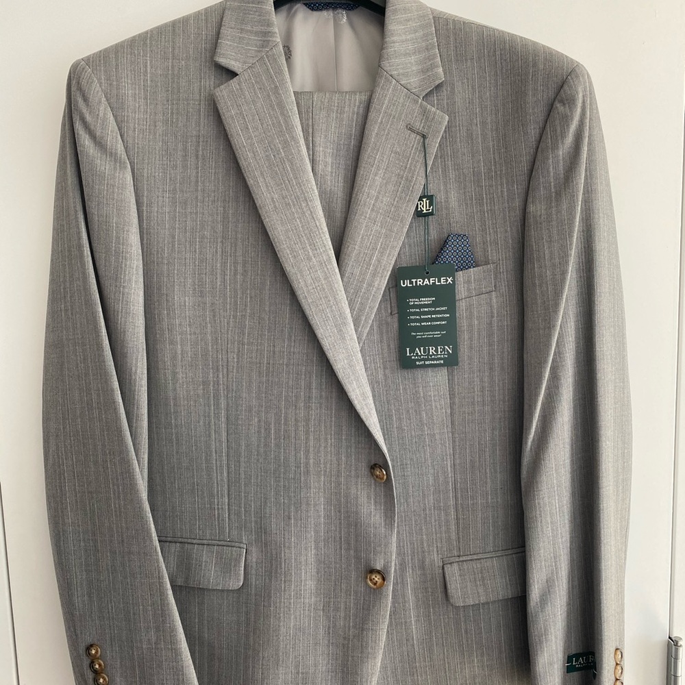 Ralph Lauren Men’s Suit, Light Grey w/ White Pinstripe, NWT